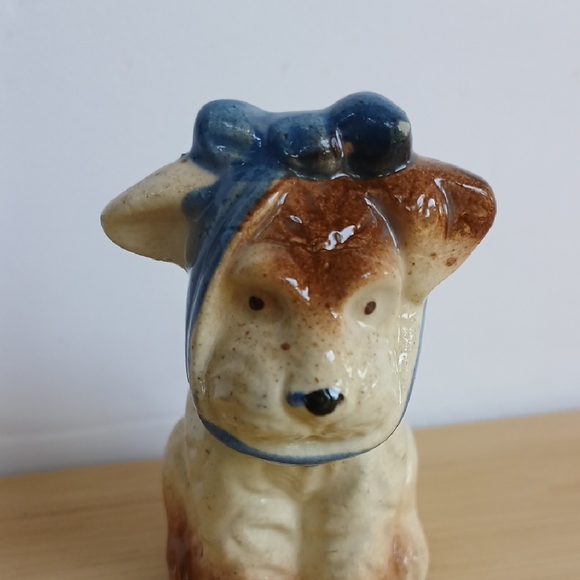 VTG Porcelain Blue Bow Toothache Dog Figurine - Picture 10 of 11